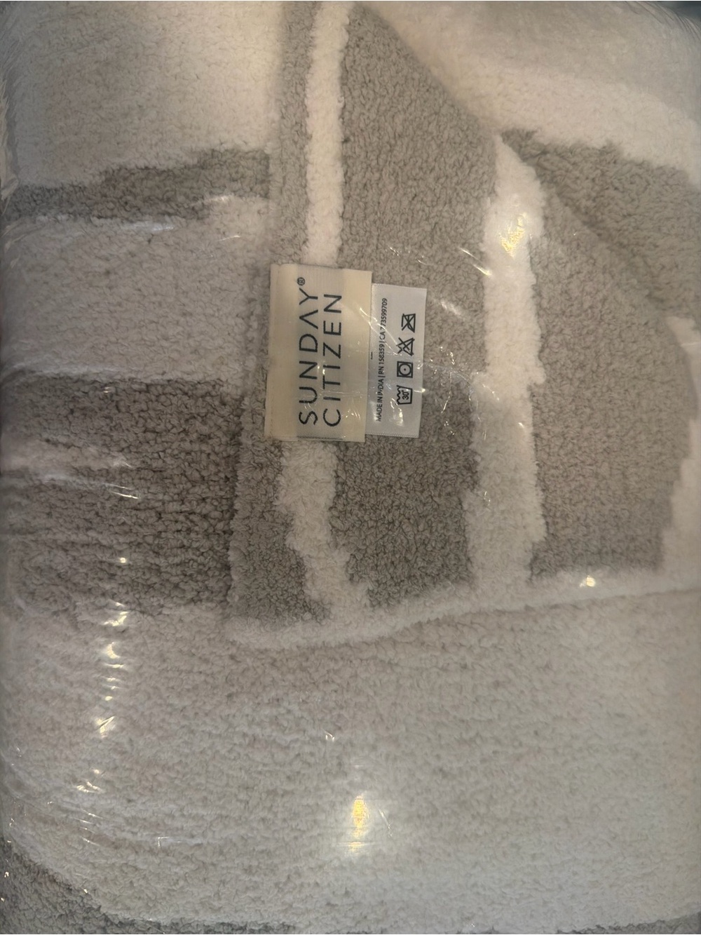 Sunday Citizen Plush Striped Throw Blanket in Gray and White